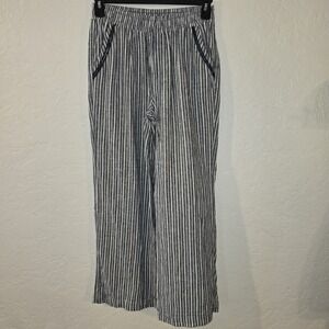 Briggs Linen Blend Pants Womens M Navy Blue Striped Mid-Rise Lounge Beach Summer